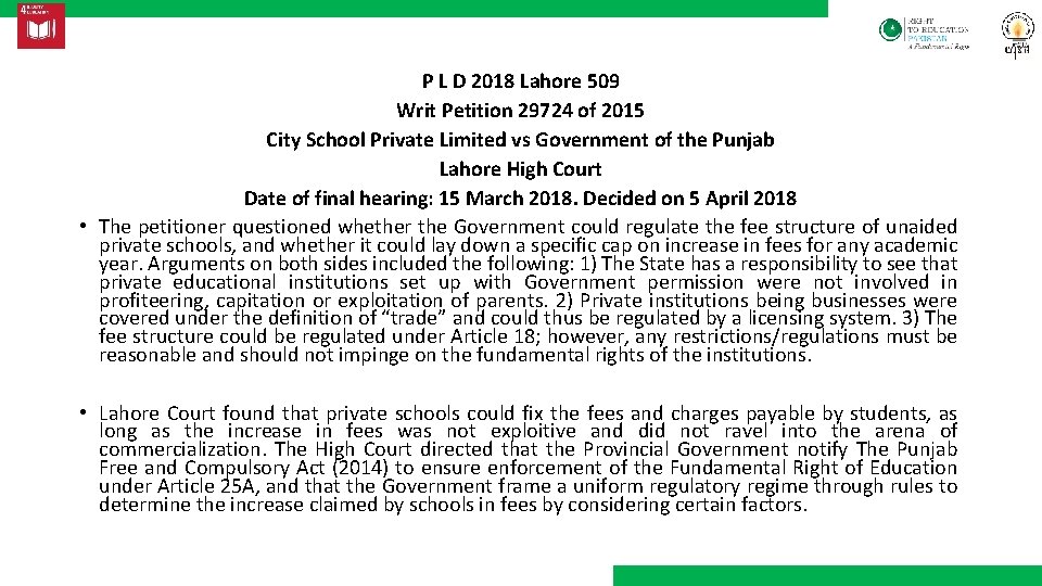 P L D 2018 Lahore 509 Writ Petition 29724 of 2015 City School Private