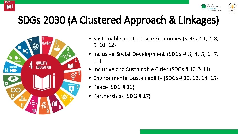 SDGs 2030 (A Clustered Approach & Linkages) • Sustainable and Inclusive Economies (SDGs #