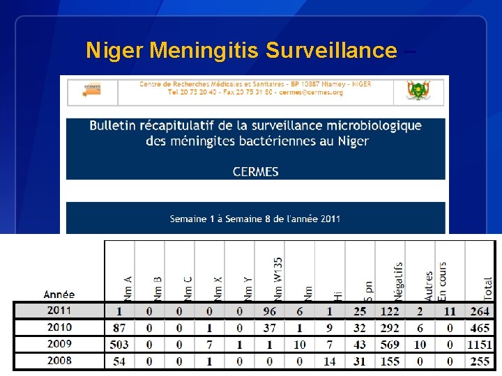 Niger Meningitis Surveillance – 