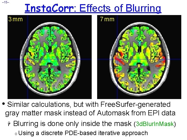 Insta. Corr: Effects of Blurring – 15– 3 mm 7 mm • Similar calculations,