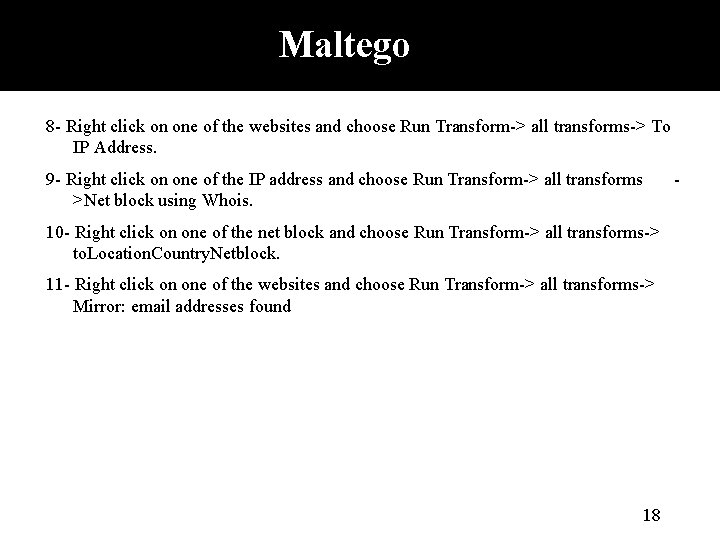 Maltego 8 - Right click on one of the websites and choose Run Transform->