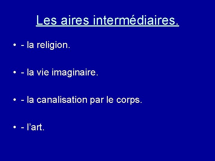 Les aires intermédiaires. • - la religion. • - la vie imaginaire. • -