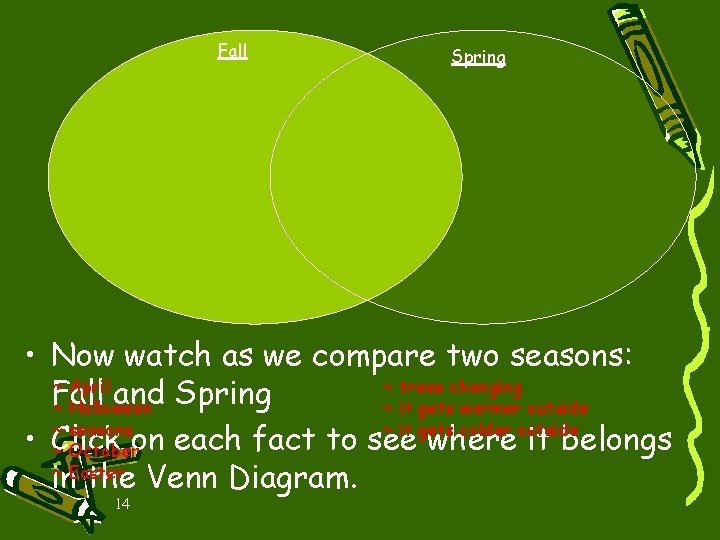 Fall Spring • Now watch as we compare two seasons: ~ April ~ trees