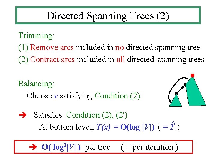 Directed Spanning Trees (2) Trimming: (1) Remove arcs included in no directed spanning tree