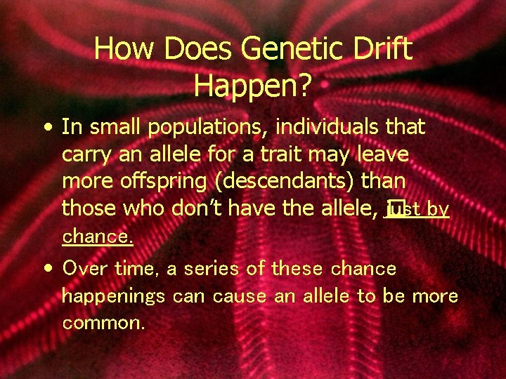 How Does Genetic Drift Happen? • In small populations, individuals that carry an allele