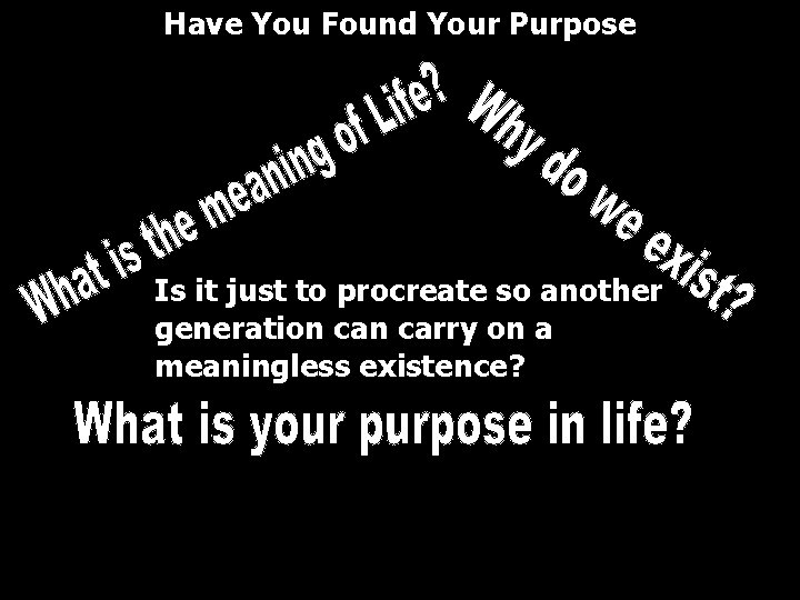 Have You Found Your Purpose Is it just to procreate so another generation carry