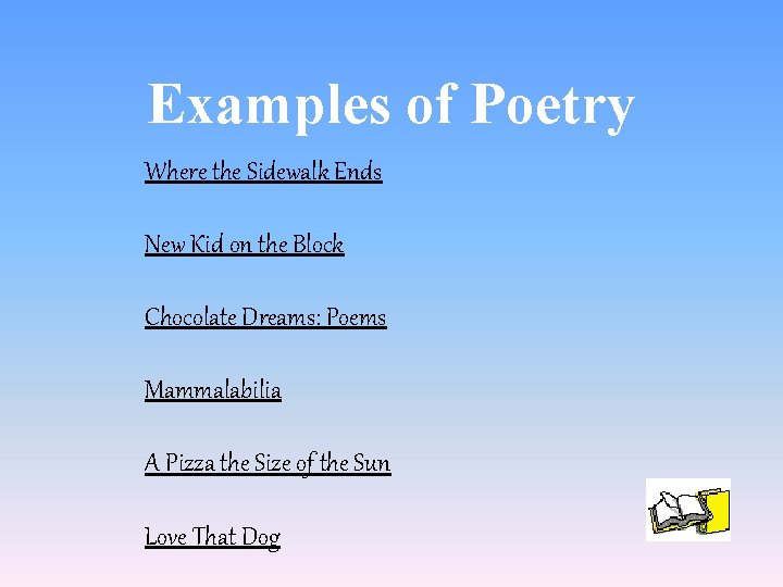 Examples of Poetry Where the Sidewalk Ends New Kid on the Block Chocolate Dreams: