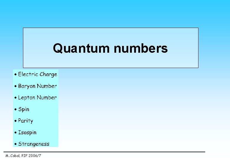 Quantum numbers M. Cobal, PIF 2006/7 