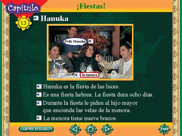 ¡Fiestas! 13 Hanuka ¡Feliz Hanuka! la menora Hanuka es la fiesta de las luces.
