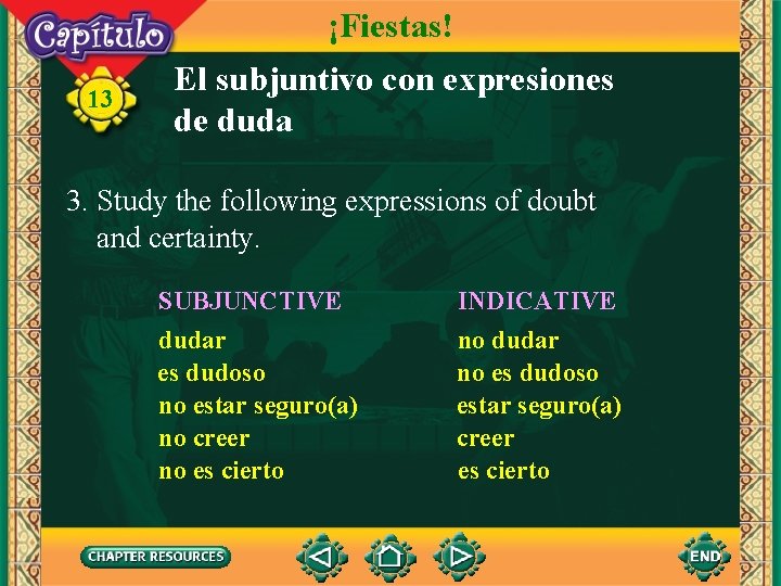 ¡Fiestas! 13 El subjuntivo con expresiones de duda 3. Study the following expressions of