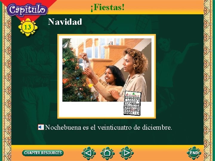 ¡Fiestas! 13 Navidad Nochebuena es el veinticuatro de diciembre. 