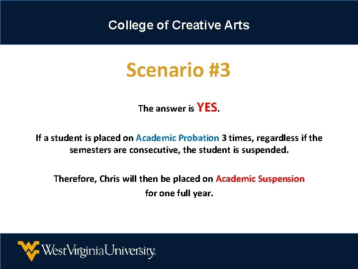 College of Creative Arts Scenario #3 The answer is YES. If a student is College of Creative Arts Scenario #3 The answer is YES. If a student is