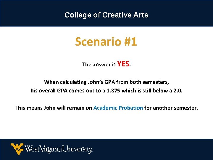 College of Creative Arts Scenario #1 The answer is YES. When calculating John’s GPA College of Creative Arts Scenario #1 The answer is YES. When calculating John’s GPA