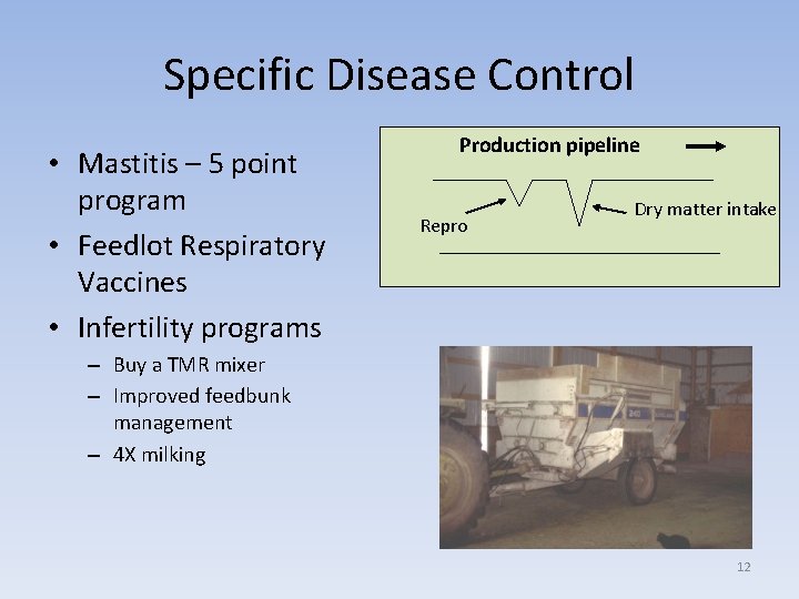 Specific Disease Control • Mastitis – 5 point program • Feedlot Respiratory Vaccines •