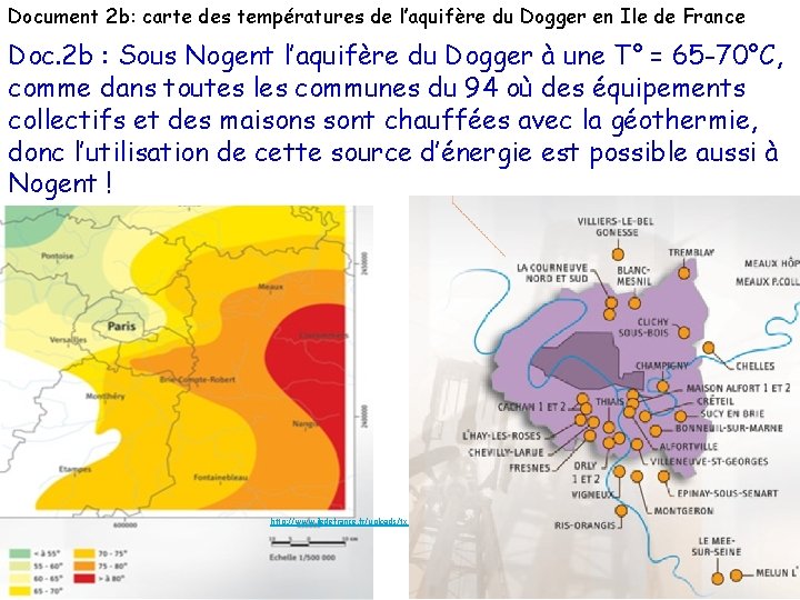 Document 2 b: carte des températures de l’aquifère du Dogger en Ile de France