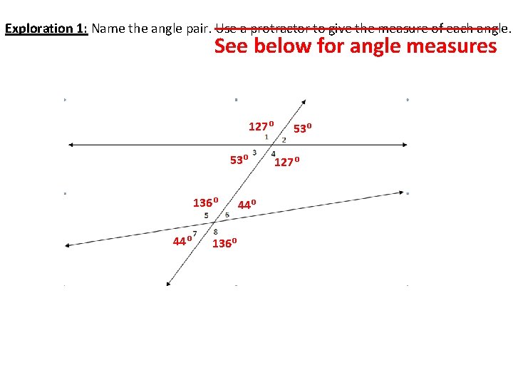 _____________ See below for angle measures Exploration 1: Name the angle pair. Use a