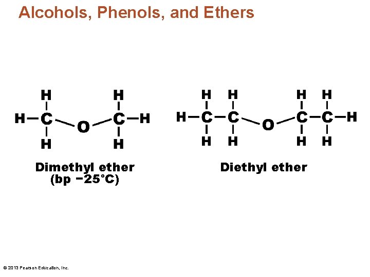 Alcohols, Phenols, and Ethers Dimethyl ether (bp − 25°C) © 2013 Pearson Education, Inc.