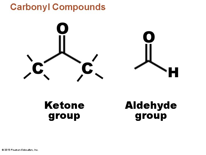 Carbonyl Compounds Ketone group © 2013 Pearson Education, Inc. Aldehyde group 