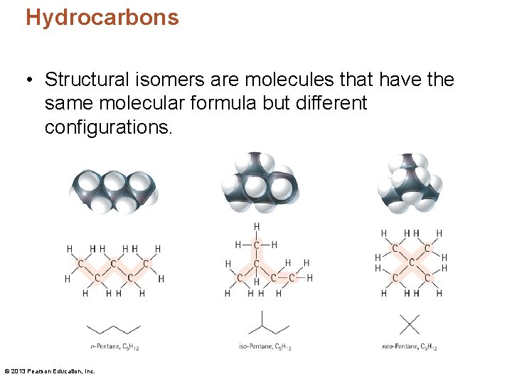 Hydrocarbons • Structural isomers are molecules that have the same molecular formula but different