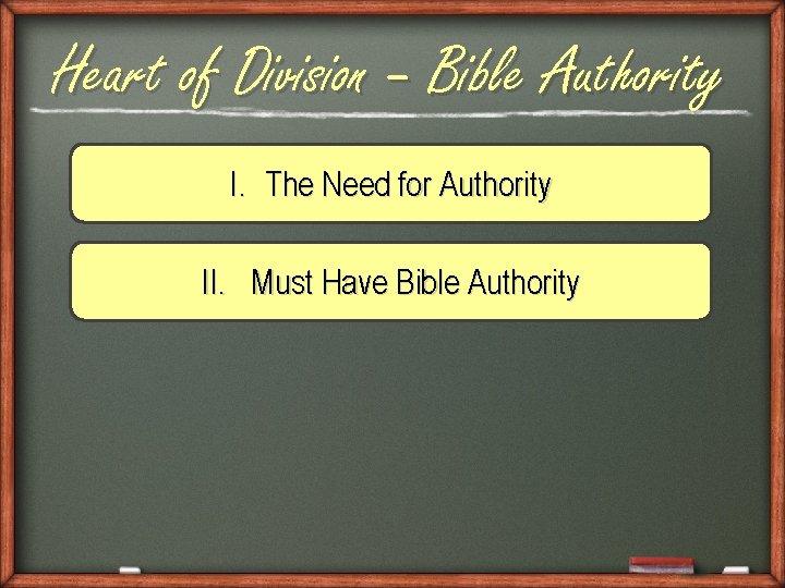 Heart of Division – Bible Authority I. The Need for Authority II. Must Have