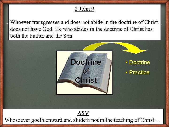 2 John 9 Whoever transgresses and does not abide in the doctrine of Christ