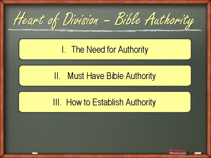 Heart of Division – Bible Authority I. The Need for Authority II. Must Have