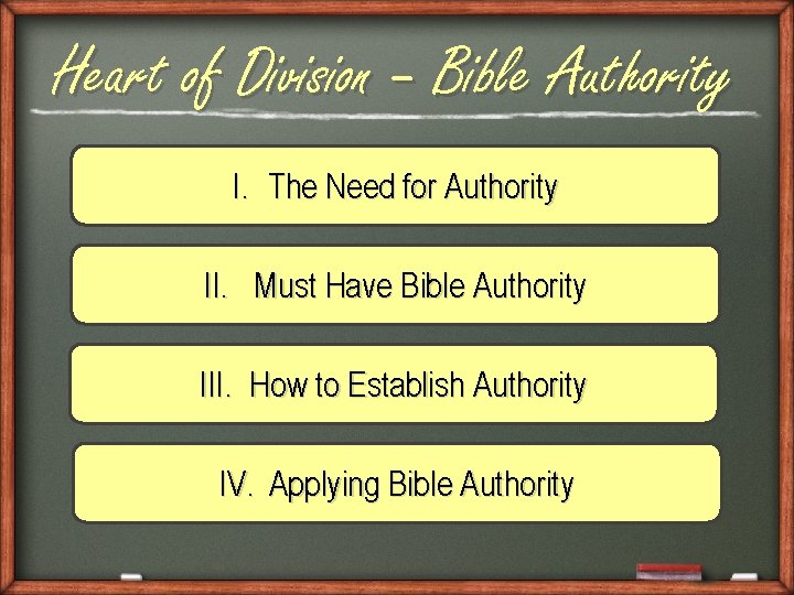 Heart of Division – Bible Authority I. The Need for Authority II. Must Have