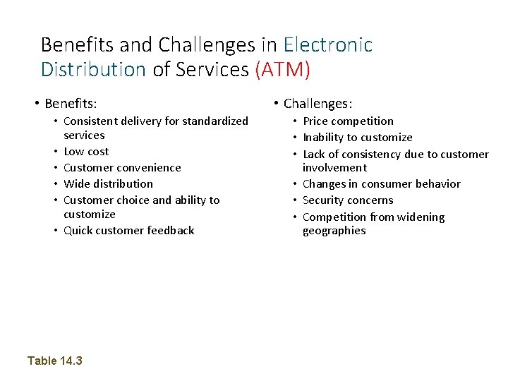 Benefits and Challenges in Electronic Distribution of Services (ATM) • Benefits: • Consistent delivery