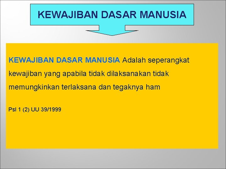 KEWAJIBAN DASAR MANUSIA Adalah seperangkat kewajiban yang apabila tidak dilaksanakan tidak memungkinkan terlaksana dan