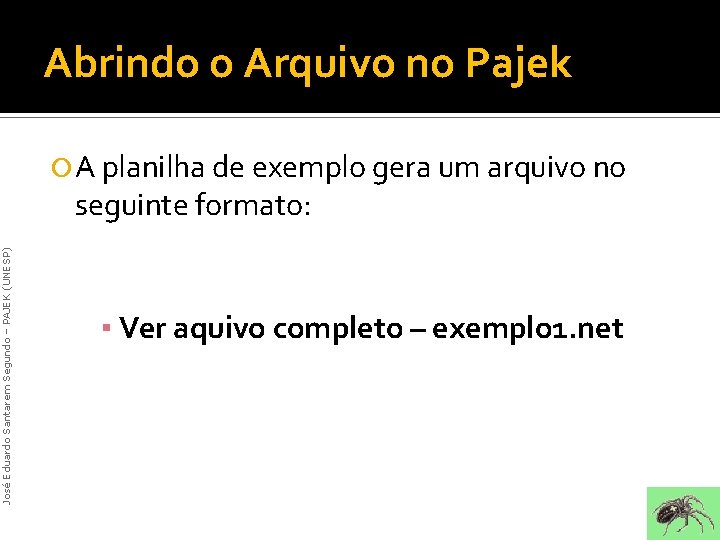 Abrindo o Arquivo no Pajek A planilha de exemplo gera um arquivo no José