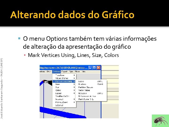 Alterando dados do Gráfico O menu Options também tem várias informações José Eduardo Santarem