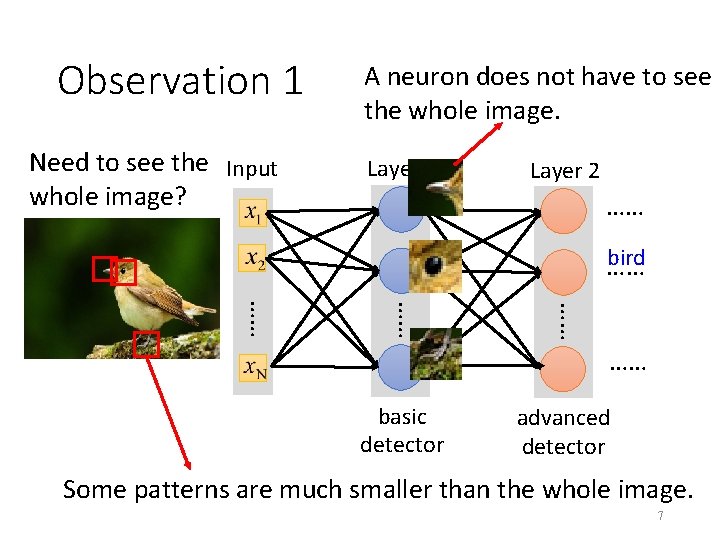 Observation 1 Need to see the Input whole image? A neuron does not have