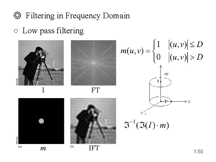 ◎ Filtering in Frequency Domain ○ Low pass filtering I FT m IFT 7