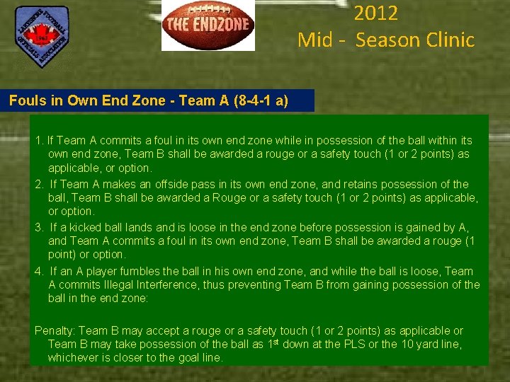 2012 Mid - Season Clinic Fouls in Own End Zone - Team A (8
