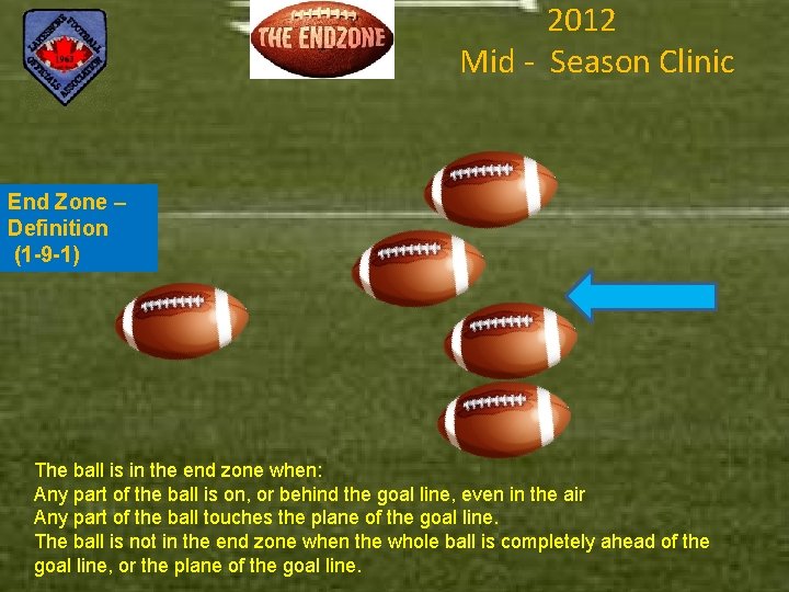 2012 Mid - Season Clinic End Zone – Definition (1 -9 -1) The ball