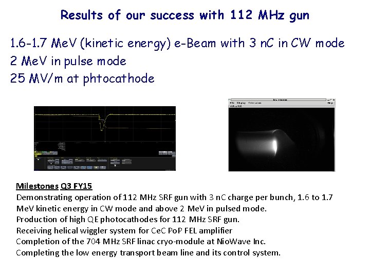 Results of our success with 112 MHz gun 1. 6 -1. 7 Me. V
