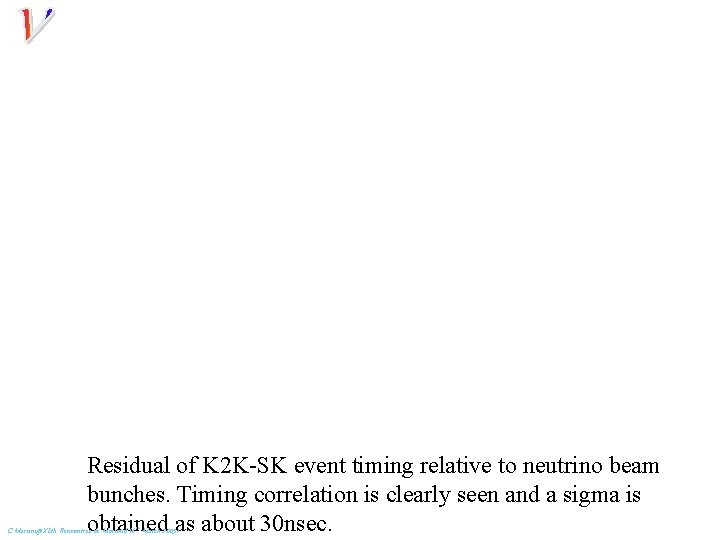 Residual of K 2 K-SK event timing relative to neutrino beam bunches. Timing correlation