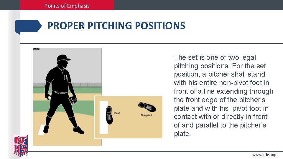 Points of Emphasis PROPER PITCHING POSITIONS The set is one of two legal pitching