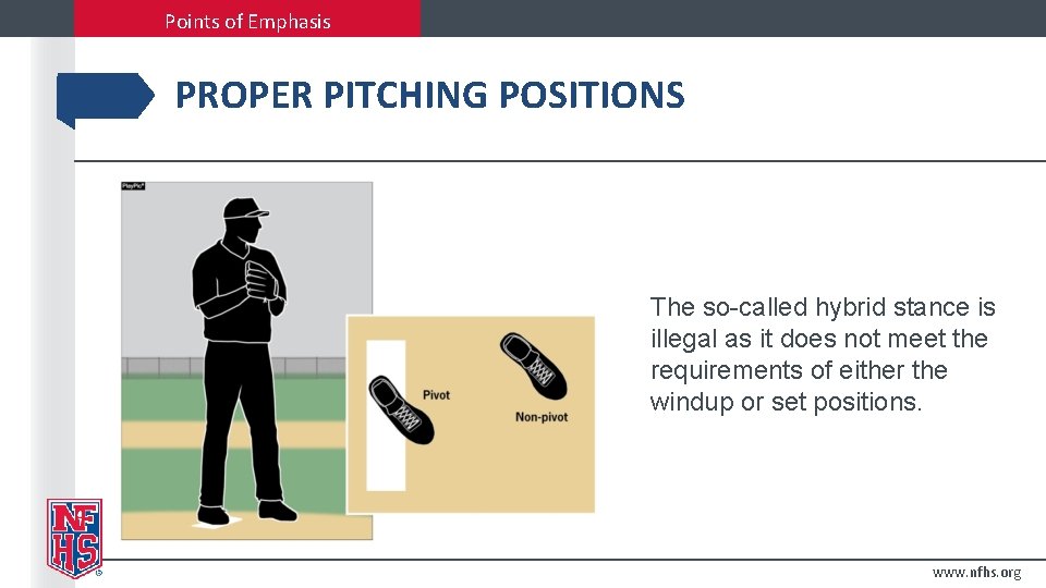Points of Emphasis PROPER PITCHING POSITIONS The so-called hybrid stance is illegal as it
