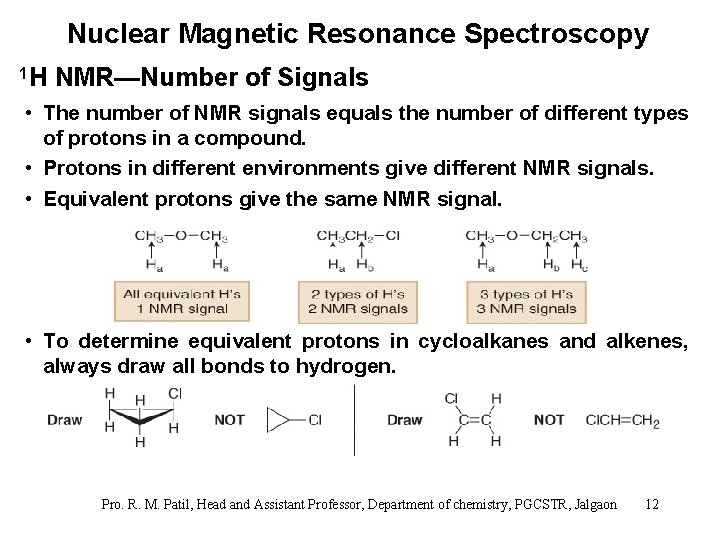 Nuclear Magnetic Resonance Spectroscopy 1 H NMR—Number of Signals • The number of NMR