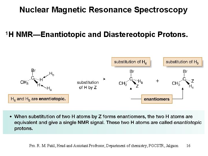 Nuclear Magnetic Resonance Spectroscopy 1 H NMR—Enantiotopic and Diastereotopic Protons. Pro. R. M. Patil,