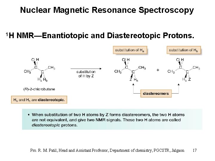 Nuclear Magnetic Resonance Spectroscopy 1 H NMR—Enantiotopic and Diastereotopic Protons. Pro. R. M. Patil,