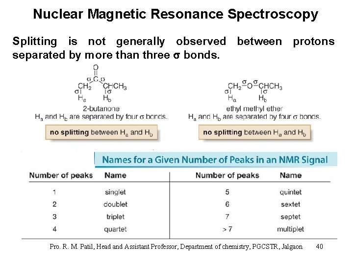 Nuclear Magnetic Resonance Spectroscopy Splitting is not generally observed between protons separated by more