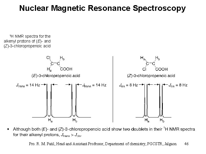 Nuclear Magnetic Resonance Spectroscopy 1 H NMR spectra for the alkenyl protons of (E)-