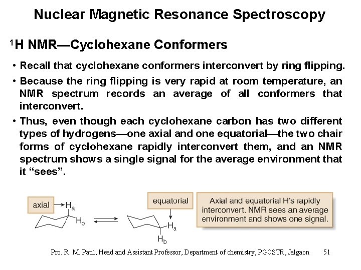 Nuclear Magnetic Resonance Spectroscopy 1 H NMR—Cyclohexane Conformers • Recall that cyclohexane conformers interconvert