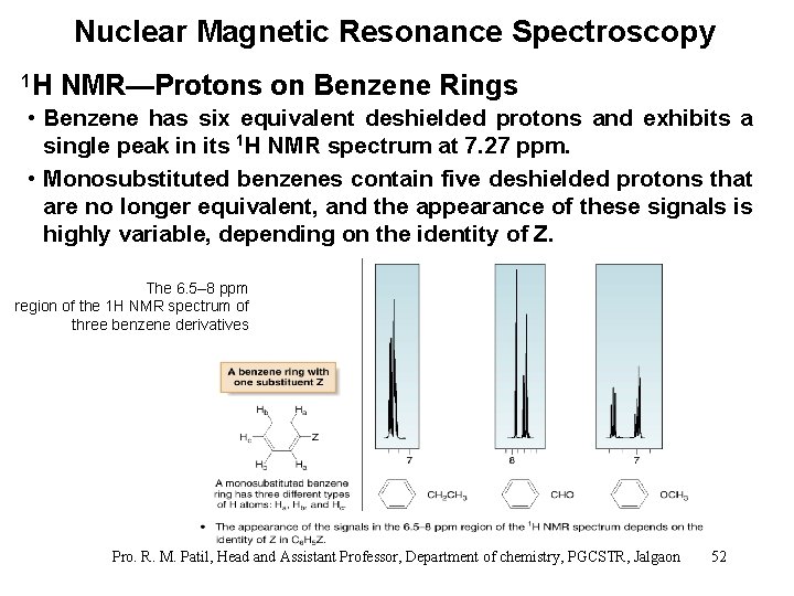 Nuclear Magnetic Resonance Spectroscopy 1 H NMR—Protons on Benzene Rings • Benzene has six