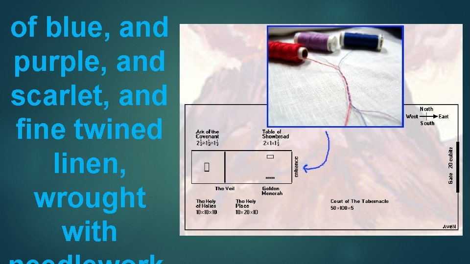 of blue, and purple, and scarlet, and ﬁne twined linen, wrought with 