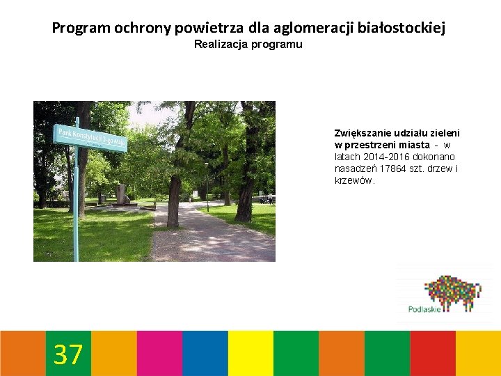 Program ochrony powietrza dla aglomeracji białostockiej Realizacja programu Zwiększanie udziału zieleni w przestrzeni miasta