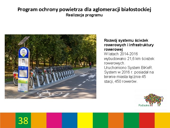 Program ochrony powietrza dla aglomeracji białostockiej Realizacja programu Rozwój systemu ścieżek rowerowych i infrastruktury