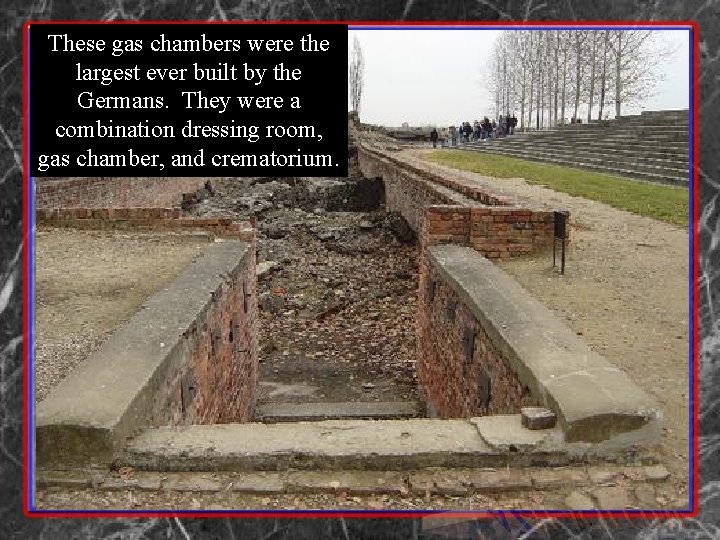 These gas chambers were the largest ever built by the Germans. They were a